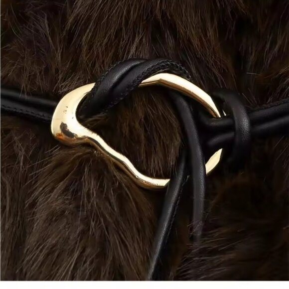 Women's Faux Fur Coat belted shaggy coat- chocolate Brown - Picture 9 of 10